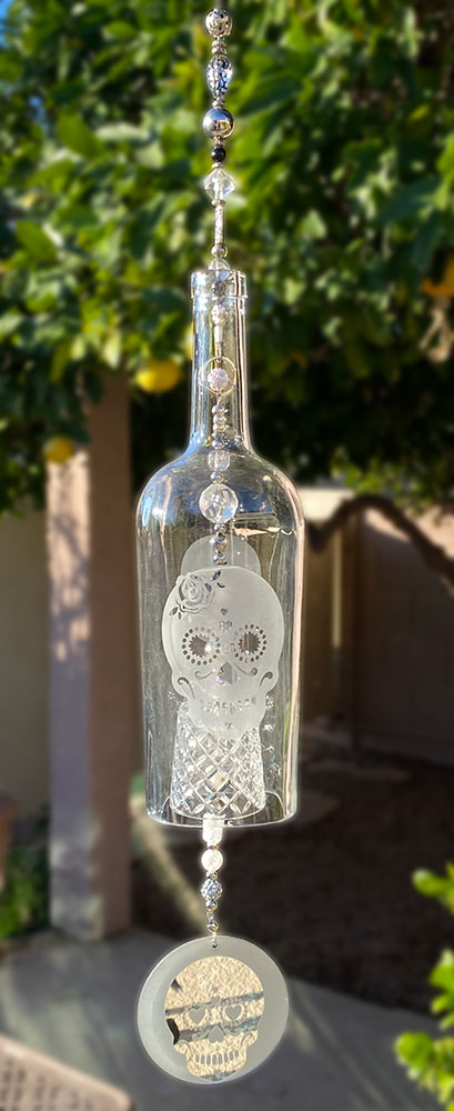 Day of the Dead Wine Bottle Wind Chime