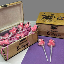 Pink Flamingo Lollipops Laser Cut Wood Box