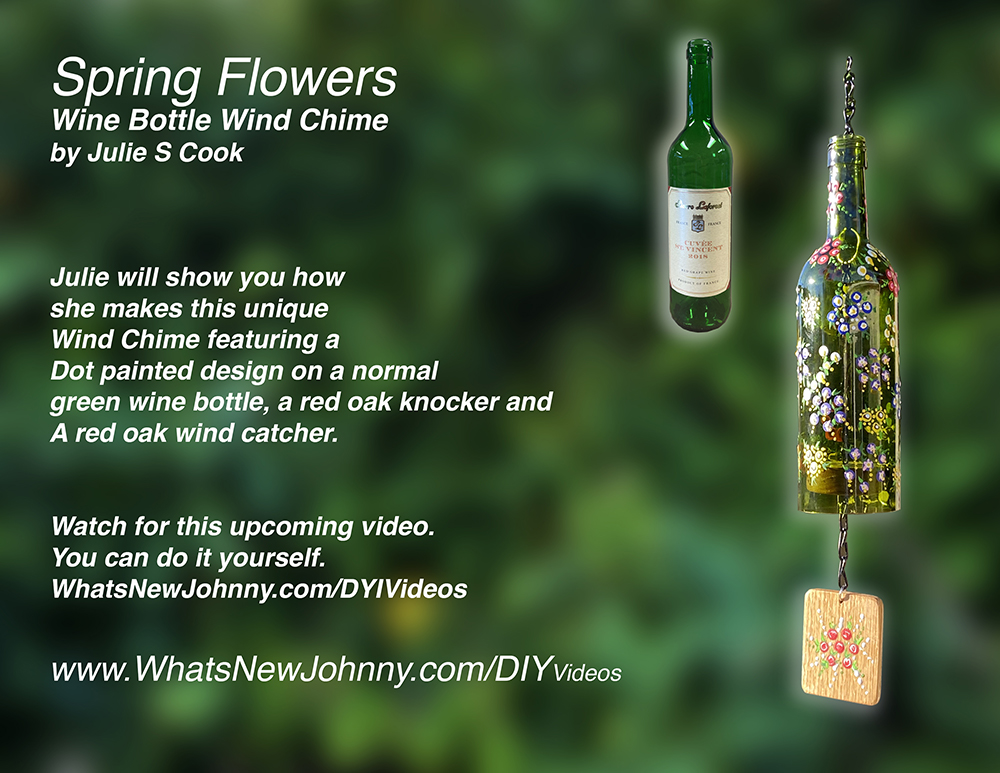 Spring Flowers Painted Glass Wine Bottle Wind Chime