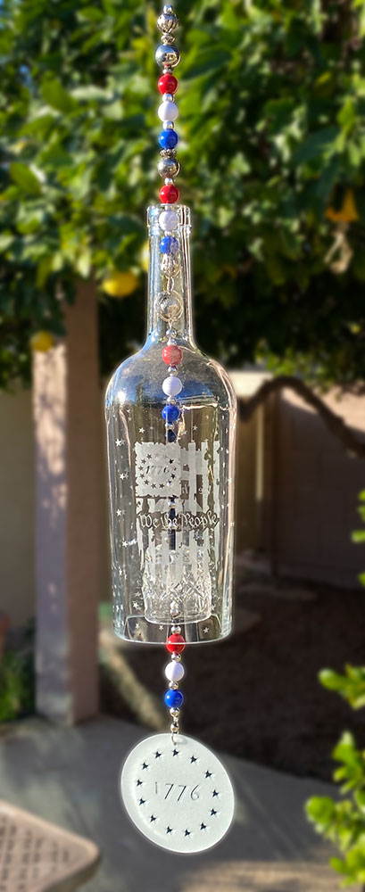 Betsy Ross Patriotic Wine Bottle Wind Chime